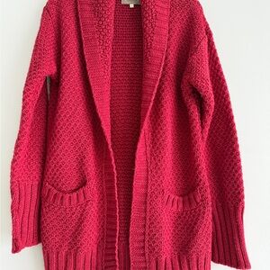Bianca B Cardigan Sweater M Cranberry Red Wool Blend Chunky Knit Made In Italy